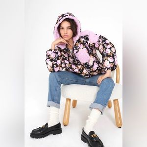 For Love & Lemons Puffer Jacket with Ruffle Trim XS